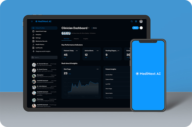 Remote patient monitoring dashboard integrating wearables for real-time health insights in MediNext AI