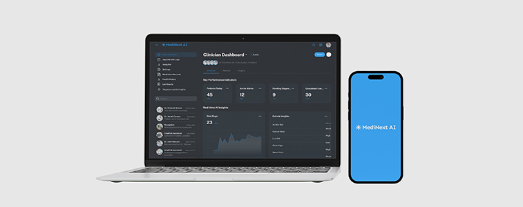 Interactive dashboard with real-time data analytics for clinicians in MediNext AI healthcare platform