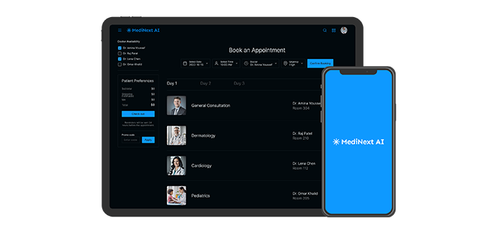 Interactive dashboard with real-time data analytics for clinicians in MediNext AI healthcare platform