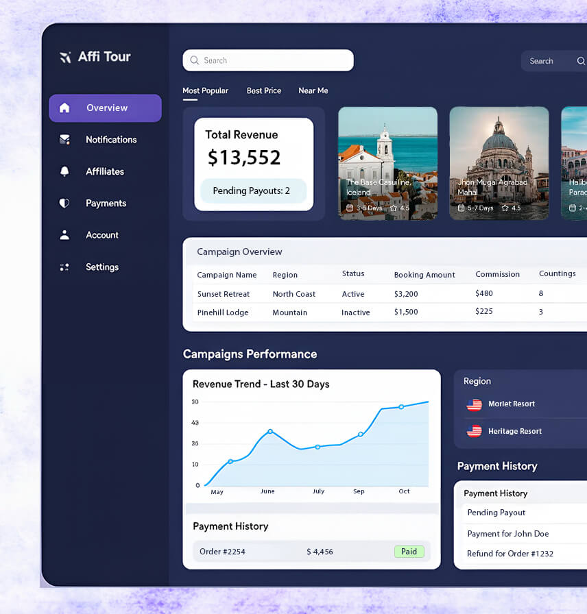 Affiliate Booking Engine for a Travel & Hospitality Group